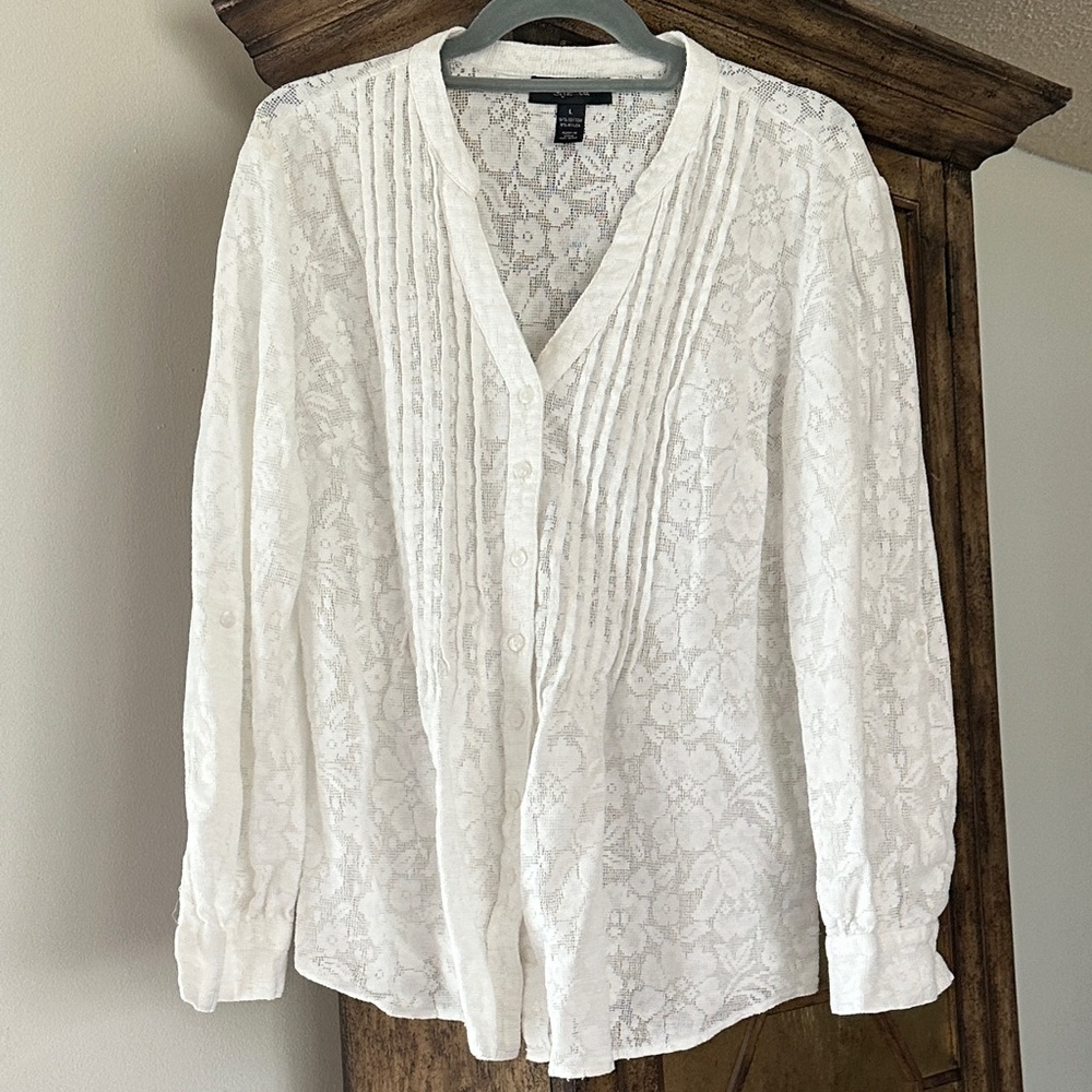 Cotton Pintuck Button-Front Women's Top - White
